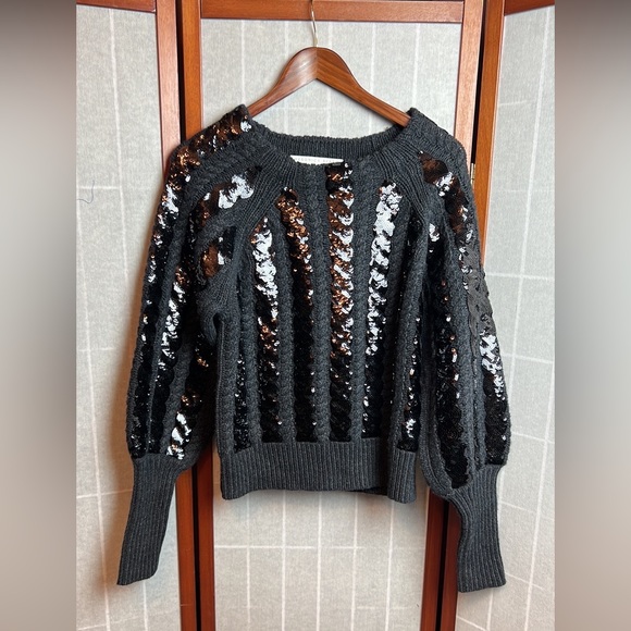 Veronica Beard Yola Crew Neck Pullover Sequin Sweater - Black size S - Picture 4 of 7